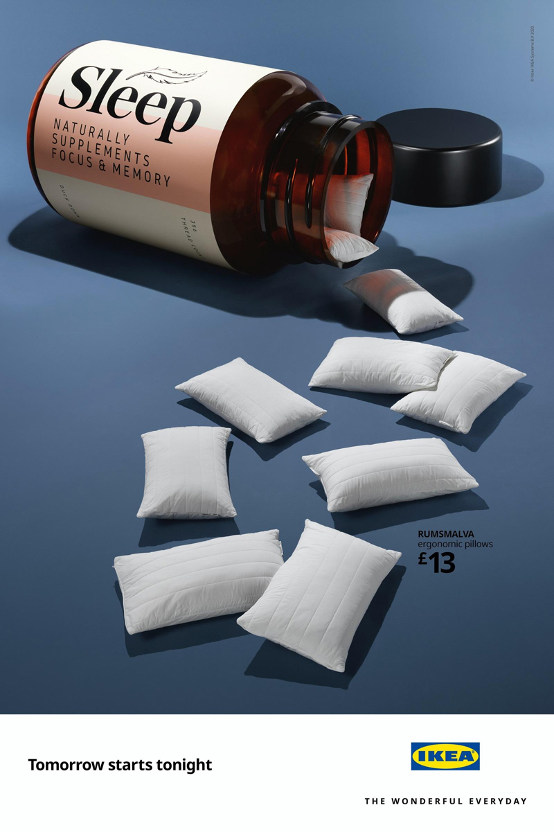 將睡眠床品制成抗衰老產品，宜家平面喊你今晚早點睡