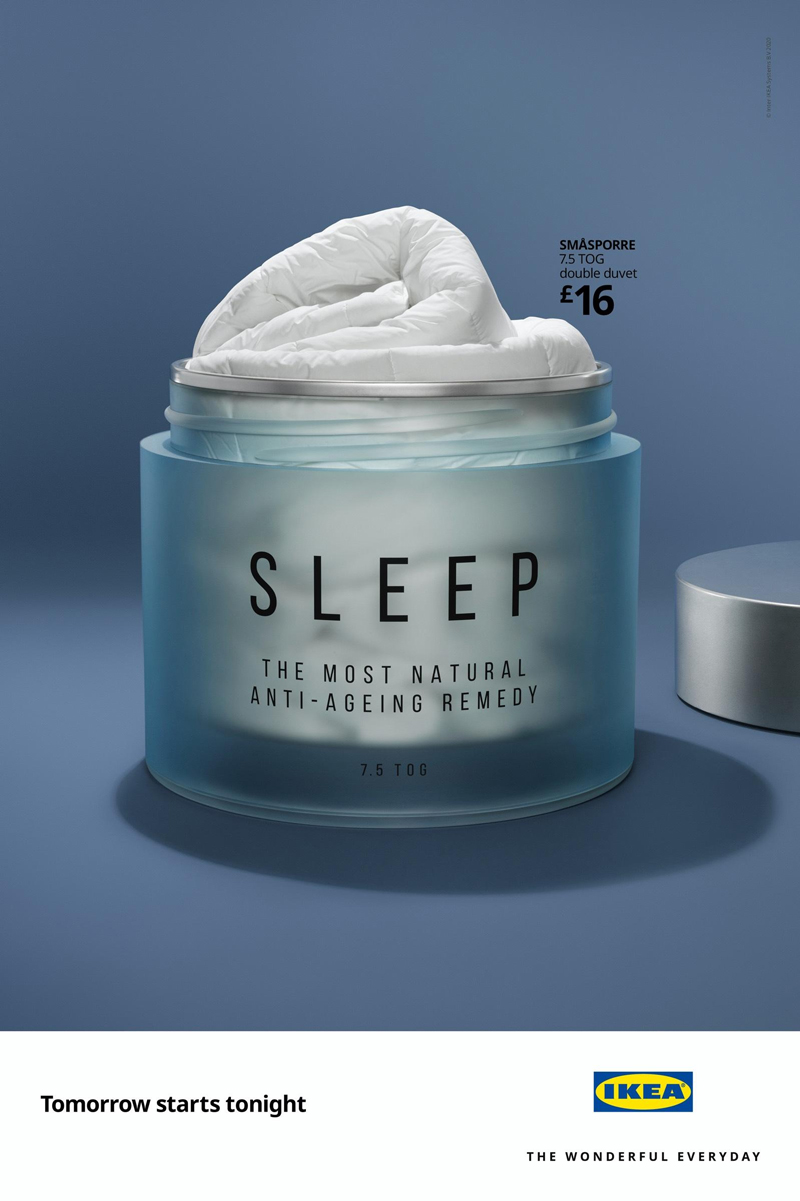 將睡眠床品制成抗衰老產品，宜家平面喊你今晚早點睡